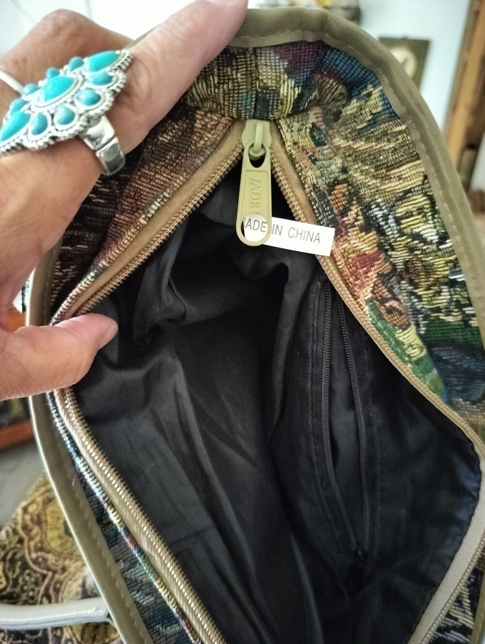 Vintage JADE Safari Jungle Animal Tapestry Tote Bag with Pockets - Picture 4 of 6